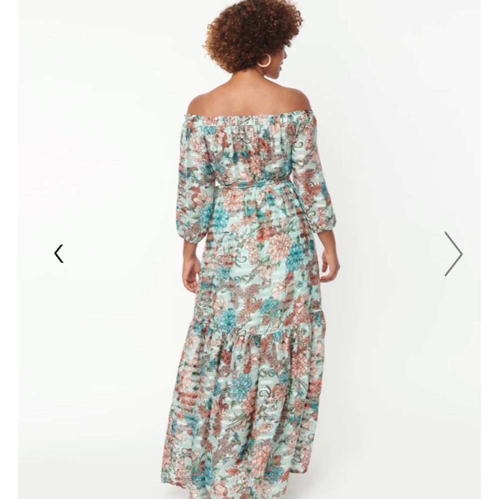 Unique Vintage NWT Mint & Coral Floral Print Sweet Escape Maxi Dress‎ - Picture 2 of 6